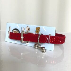 Pet London ruby red velvet like dog collar with bling size M